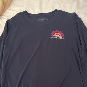 Life Is Good Dark Blue Shirt with Rainbow Logo